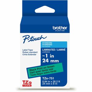 Brother Genuine P-touch TZe751 BK on GRN Label Tape, Laminated, 24mmX8mNEW Brother Genuine P-touch TZe751 BK on GRN Label Tape, Laminated, 24mmX8mNEW